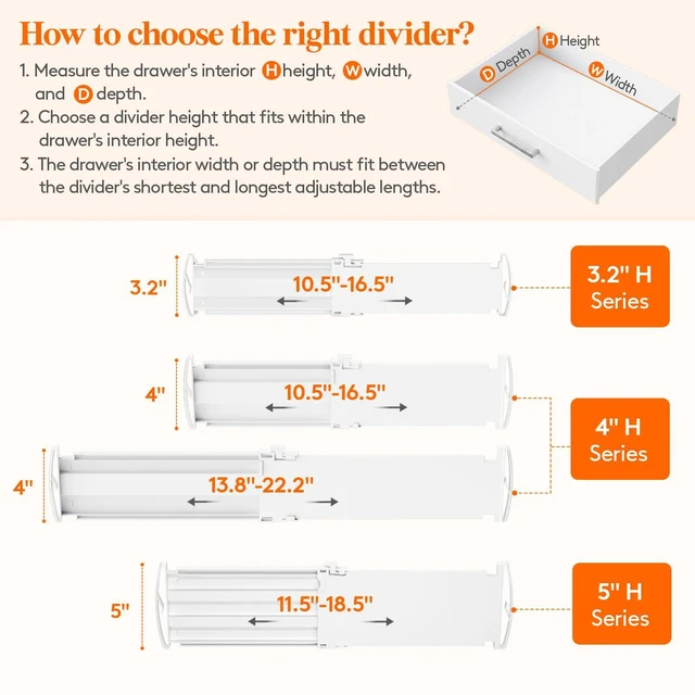 Alt view image 3 of 7 - 3.2" High Drawer Dividers for Clothes, Adjustable Drawer Organizers | 4 Pack 10.5"-16.5" Expandable Plastic Separator for Dresser, Nursery, Bedroom, Closet, Clothing, Socks & Underwear Storage