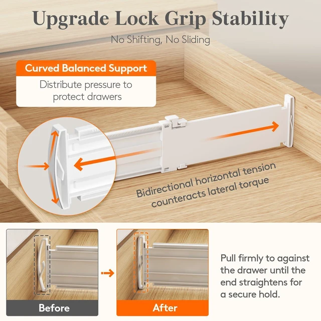 Alt view image 4 of 7 - 3.2" High Drawer Dividers for Clothes, Adjustable Drawer Organizers | 4 Pack 10.5"-16.5" Expandable Plastic Separator for Dresser, Nursery, Bedroom, Closet, Clothing, Socks & Underwear Storage