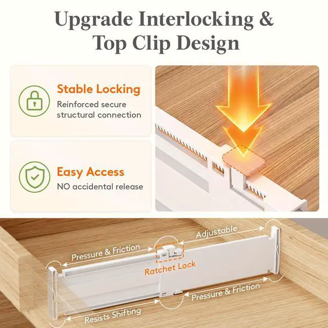 Alt view image 5 of 7 - 3.2" High Drawer Dividers for Clothes, Adjustable Drawer Organizers | 4 Pack 10.5"-16.5" Expandable Plastic Separator for Dresser, Nursery, Bedroom, Closet, Clothing, Socks & Underwear Storage
