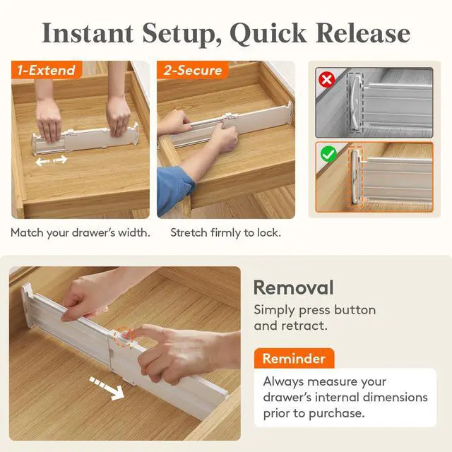Alt view image 7 of 7 - 3.2" High Drawer Dividers for Clothes, Adjustable Drawer Organizers | 4 Pack 10.5"-16.5" Expandable Plastic Separator for Dresser, Nursery, Bedroom, Closet, Clothing, Socks & Underwear Storage