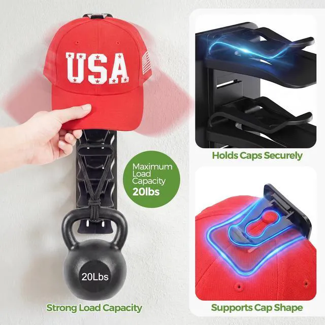 Alt view image 3 of 6 - Hat Organizer for Baseball Caps, Space-Saving Cap Storage Holder, Adjustable Hat Rack for Closet, Wall & Door, Baseball Hat Display & Storage Rack