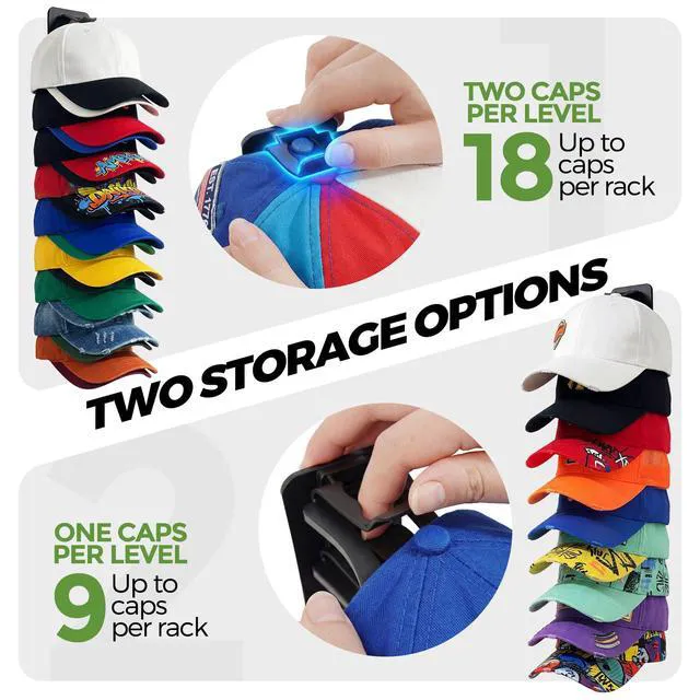 Alt view image 5 of 6 - Hat Organizer for Baseball Caps, Space-Saving Cap Storage Holder, Adjustable Hat Rack for Closet, Wall & Door, Baseball Hat Display & Storage Rack