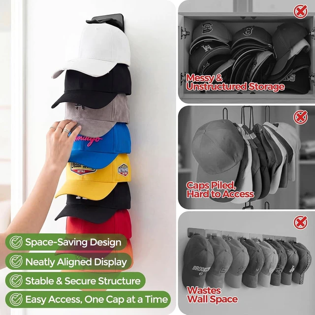 Alt view image 6 of 6 - Hat Organizer for Baseball Caps, Space-Saving Cap Storage Holder, Adjustable Hat Rack for Closet, Wall & Door, Baseball Hat Display & Storage Rack
