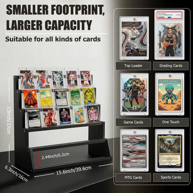 Alt view image 2 of 7 - 5-Tier Wooden Card Display Stand, Holds 20-25 PSA BGS SGC Graded Sports Cards, Trading Card Holder Display Rack for Baseball, Football & Collectible Cards