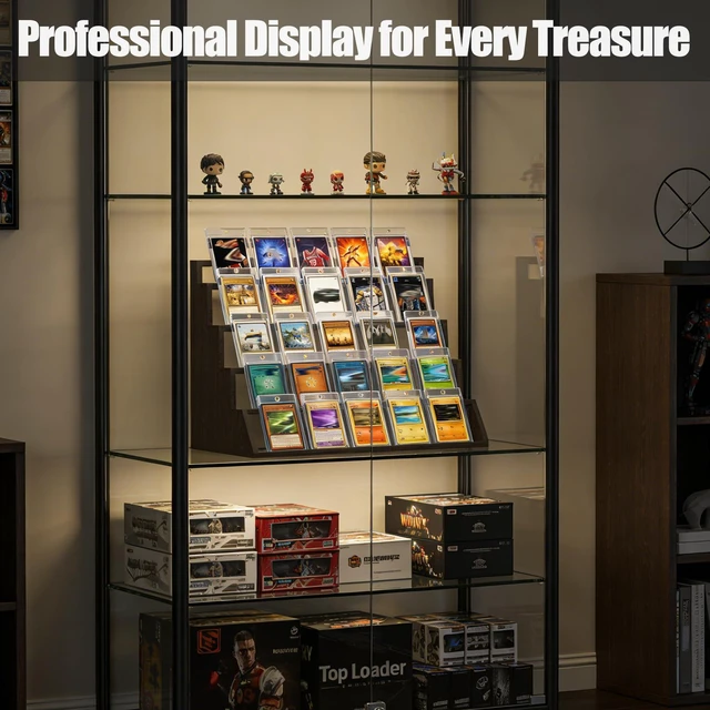 Alt view image 3 of 7 - 5-Tier Wooden Card Display Stand, Holds 20-25 PSA BGS SGC Graded Sports Cards, Trading Card Holder Display Rack for Baseball, Football & Collectible Cards