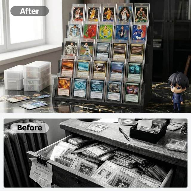Alt view image 4 of 7 - 5-Tier Wooden Card Display Stand, Holds 20-25 PSA BGS SGC Graded Sports Cards, Trading Card Holder Display Rack for Baseball, Football & Collectible Cards