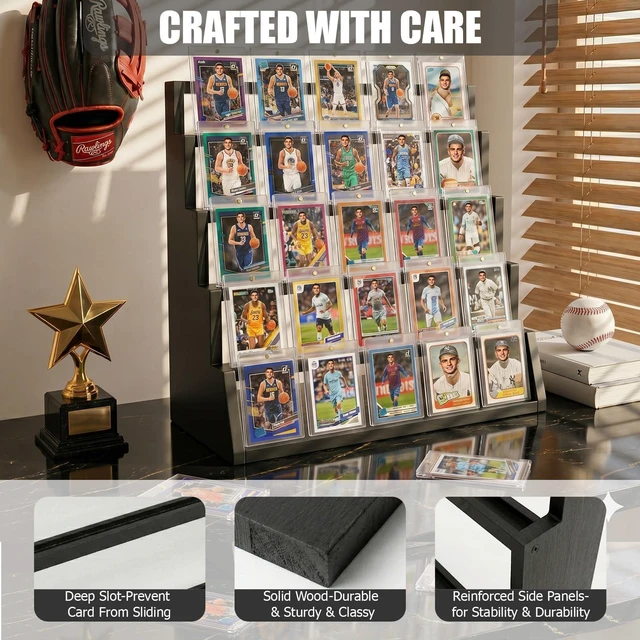 Alt view image 6 of 7 - 5-Tier Wooden Card Display Stand, Holds 20-25 PSA BGS SGC Graded Sports Cards, Trading Card Holder Display Rack for Baseball, Football & Collectible Cards
