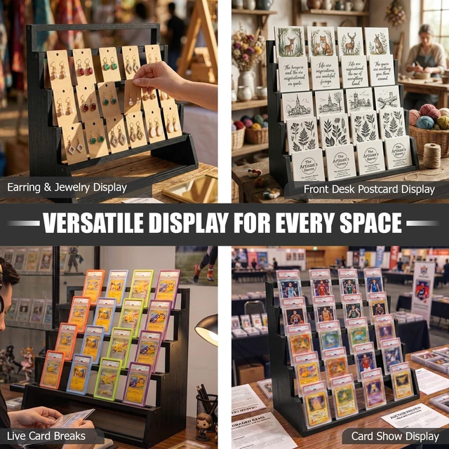 Alt view image 7 of 7 - 5-Tier Wooden Card Display Stand, Holds 20-25 PSA BGS SGC Graded Sports Cards, Trading Card Holder Display Rack for Baseball, Football & Collectible Cards