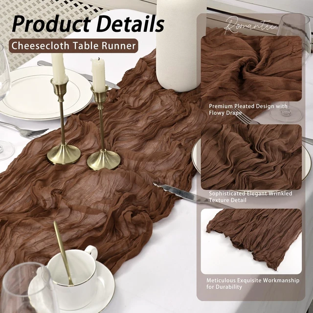 Alt view image 5 of 7 - 8 Pack Brown Cheesecloth Table Runners, 17" x 108" Boho Gauze Table Runner for Wedding, Party, Baby Shower, Bridal Shower & Home Decor