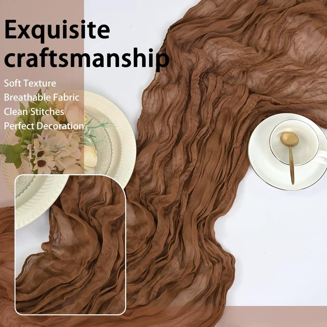 Alt view image 7 of 7 - 8 Pack Brown Cheesecloth Table Runners, 17" x 108" Boho Gauze Table Runner for Wedding, Party, Baby Shower, Bridal Shower & Home Decor