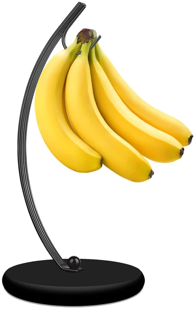 Main image of Banana Holder Stand, Modern Banana Hanger for Kitchen Countertop, Freestanding Fruit Storage Rack, Keeps Bananas Fresh Longer, Full Black