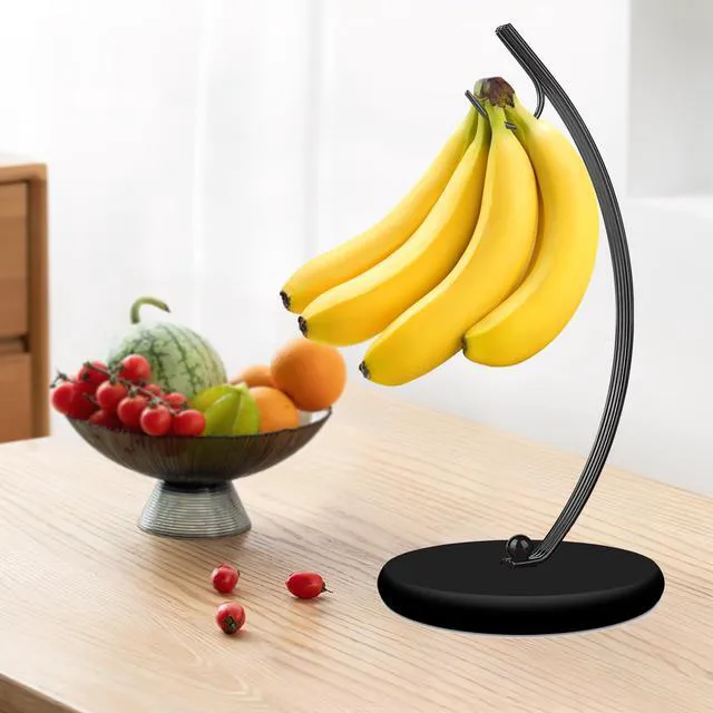 Alt view image 2 of 6 - Banana Holder Stand, Modern Banana Hanger for Kitchen Countertop, Freestanding Fruit Storage Rack, Keeps Bananas Fresh Longer, Full Black