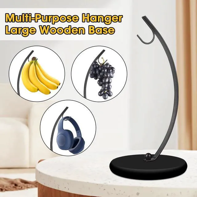 Alt view image 6 of 6 - Banana Holder Stand, Modern Banana Hanger for Kitchen Countertop, Freestanding Fruit Storage Rack, Keeps Bananas Fresh Longer, Full Black