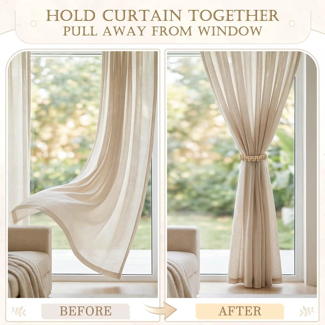 Alt view image 3 of 7 - 4 Pack Boho Curtain Tiebacks, Braided Brown Curtain Holdbacks, Bendable & Adjustable Curtain Clips, Rustic Natural Design for Living Room, Bedroom, Kitchen, Patio, Balcony & Gazebo