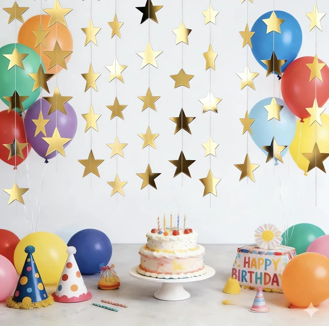 Alt view image 3 of 4 - 7 Pack 91.8 Ft Gold Star Garland Banner, Double-Sided Paper Star Streamers for Graduation, Birthday, Baby Shower, Wedding, Classroom, Party & Ceiling Decorations