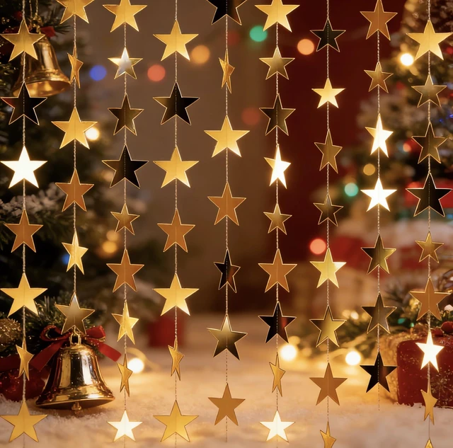 Alt view image 4 of 4 - 7 Pack 91.8 Ft Gold Star Garland Banner, Double-Sided Paper Star Streamers for Graduation, Birthday, Baby Shower, Wedding, Classroom, Party & Ceiling Decorations