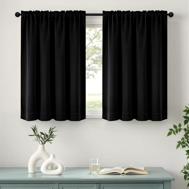 Main image of 2 Pack Black Halloween Short Blackout Curtains, 40" x 36" Room Darkening Half Window Curtains, Privacy Kitchen, Cafe, RV, Basement & Bedroom Drapes, Rod Pocket, Small Tier Window Curtains