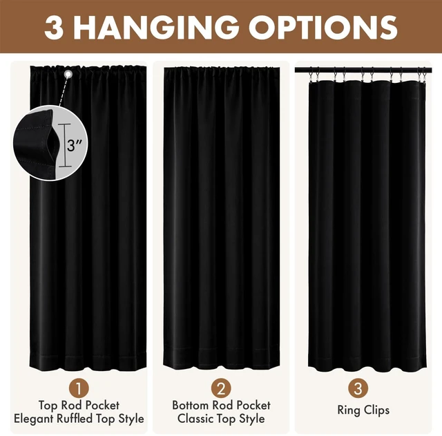 Alt view image 3 of 7 - 2 Pack Black Halloween Short Blackout Curtains, 40" x 36" Room Darkening Half Window Curtains, Privacy Kitchen, Cafe, RV, Basement & Bedroom Drapes, Rod Pocket, Small Tier Window Curtains