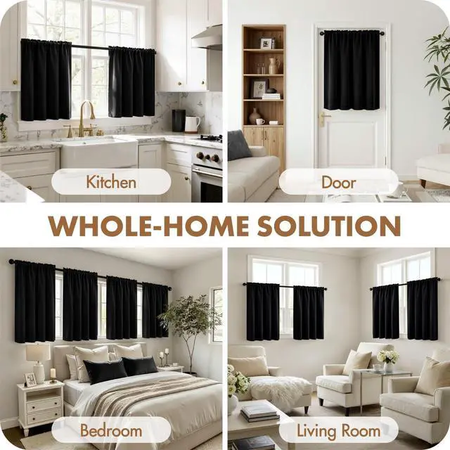 Alt view image 4 of 7 - 2 Pack Black Halloween Short Blackout Curtains, 40" x 36" Room Darkening Half Window Curtains, Privacy Kitchen, Cafe, RV, Basement & Bedroom Drapes, Rod Pocket, Small Tier Window Curtains