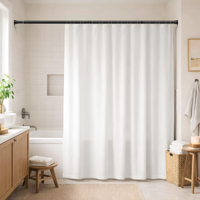 Alt view image 5 of 7 - Black Shower Curtain Rod 32-76", 7/8" Diameter, Adjustable Tension Rod, No-Drill Rust-Resistant Curtain Rod for Bathroom, Window, Doorway & Closet, 1 Pack