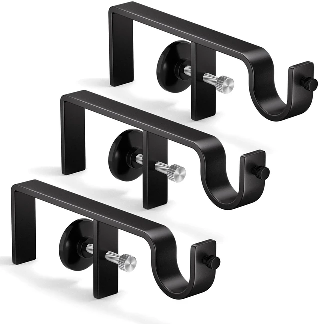 Main image of 3 Pack Over-Blinds Curtain Rod Brackets, No-Drill Adjustable Mounting Brackets for Outside-Mounted Blinds, Curtain Rod Holders for Windows, Black