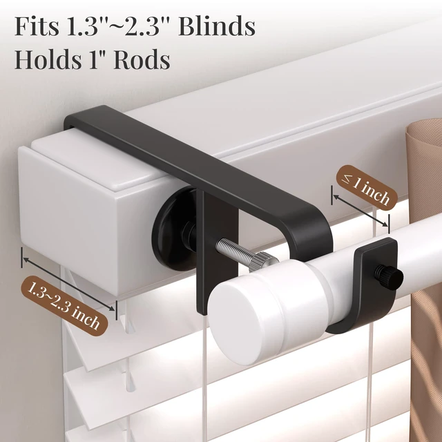 Alt view image 2 of 7 - 3 Pack Over-Blinds Curtain Rod Brackets, No-Drill Adjustable Mounting Brackets for Outside-Mounted Blinds, Curtain Rod Holders for Windows, Black