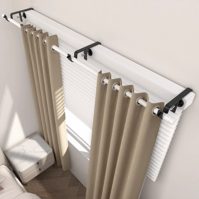 Alt view image 6 of 7 - 3 Pack Over-Blinds Curtain Rod Brackets, No-Drill Adjustable Mounting Brackets for Outside-Mounted Blinds, Curtain Rod Holders for Windows, Black