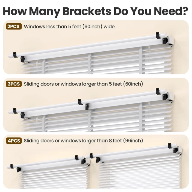 Alt view image 7 of 7 - 3 Pack Over-Blinds Curtain Rod Brackets, No-Drill Adjustable Mounting Brackets for Outside-Mounted Blinds, Curtain Rod Holders for Windows, Black