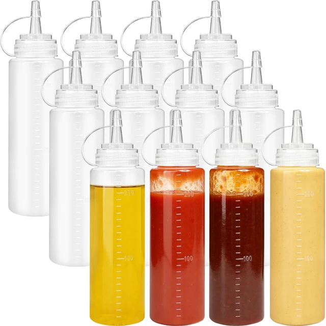 Main image of 12 Pack 8 oz Plastic Condiment Squeeze Bottles,Multipurpose Squirt Bottles,Clear Sauce Bottle with Lids for Dressing,Ketchup,Grilling,Syrup,BBQ Sauce