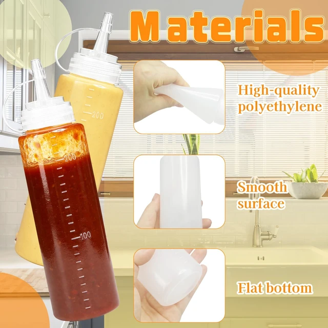 Alt view image 3 of 5 - 12 Pack 8 oz Plastic Condiment Squeeze Bottles,Multipurpose Squirt Bottles,Clear Sauce Bottle with Lids for Dressing,Ketchup,Grilling,Syrup,BBQ Sauce