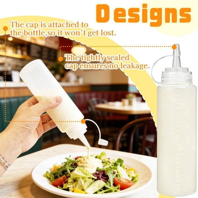 Alt view image 4 of 5 - 12 Pack 8 oz Plastic Condiment Squeeze Bottles,Multipurpose Squirt Bottles,Clear Sauce Bottle with Lids for Dressing,Ketchup,Grilling,Syrup,BBQ Sauce