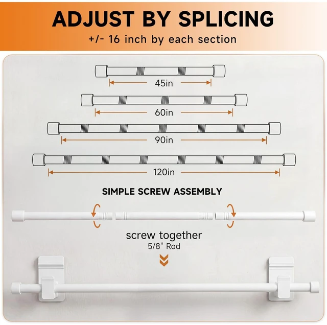 Alt view image 5 of 7 - No-Drill Curtain Rods for Windows 30-45", Dual Support Adhesive Curtain Rod, 5/8" Rod, Renter-Friendly Tension Rod for Apartments, Dorms & Small Windows, White