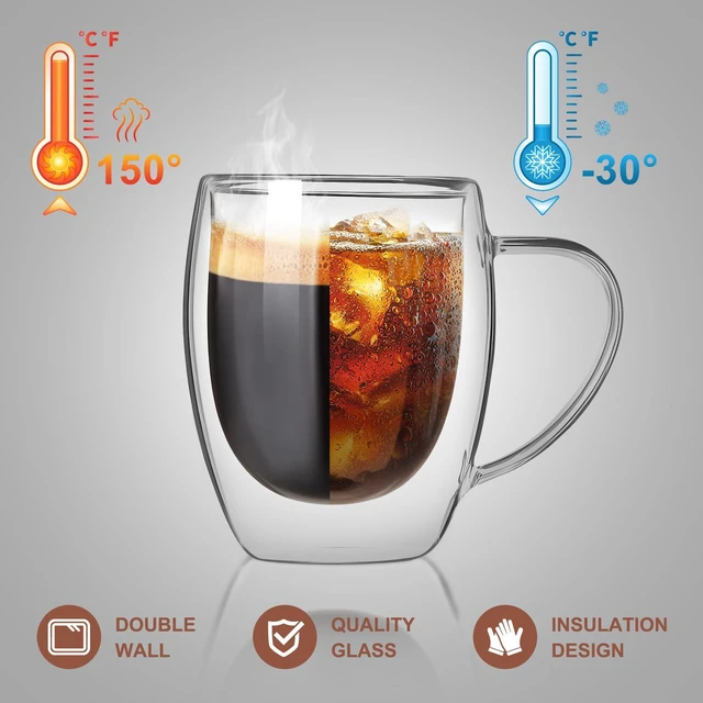 Alt view image 3 of 6 - 2 Pack 12 oz Double-Walled Glass Coffee Mugs, Clear Borosilicate Glass Cups with Handles, Insulated Coffee Cups for Cappuccino, Latte, Espresso & Hot Beverages