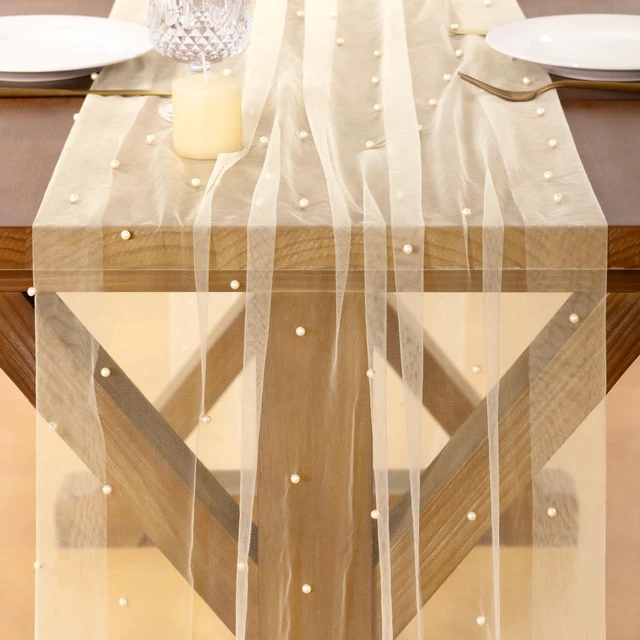 Alt view image 2 of 5 - Pearl Table Runner, Elegant Beaded Tablecloth Runner for Wedding, Party, Dining Table, Birthday, Bridal Shower & Home Decor