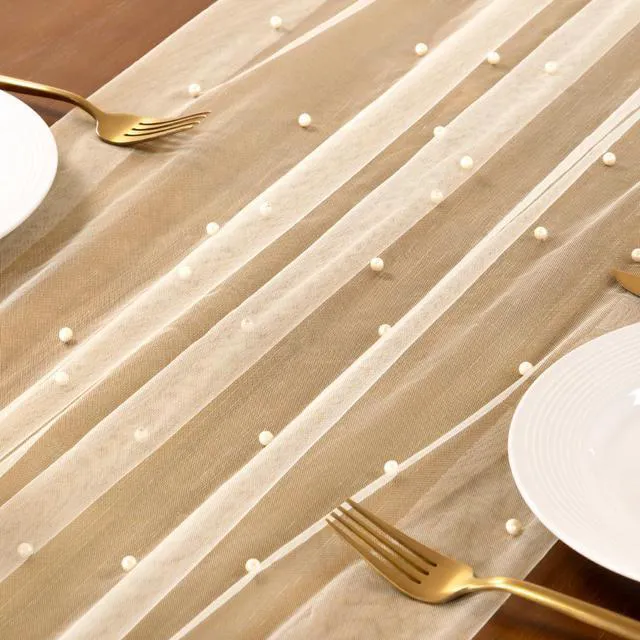 Alt view image 4 of 5 - Pearl Table Runner, Elegant Beaded Tablecloth Runner for Wedding, Party, Dining Table, Birthday, Bridal Shower & Home Decor