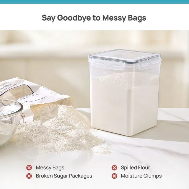 Alt view image 3 of 6 - 3 Pack Flour & Sugar Storage Containers, BPA-Free Airtight Food Storage Set with Labels & Scoops, 5.2L Container for 5 lb Flour, 2.5L for 3 lb Sugar, Dishwasher Safe, White