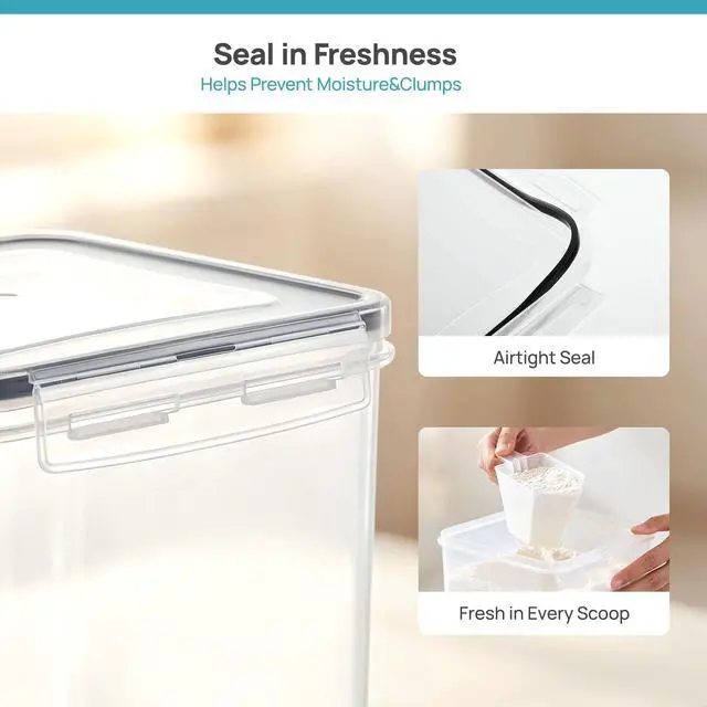 Alt view image 5 of 6 - 3 Pack Flour & Sugar Storage Containers, BPA-Free Airtight Food Storage Set with Labels & Scoops, 5.2L Container for 5 lb Flour, 2.5L for 3 lb Sugar, Dishwasher Safe, White