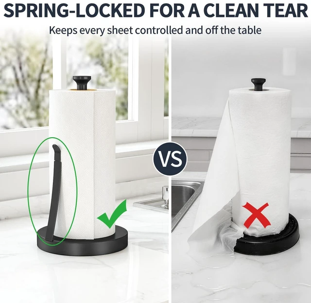 Alt view image 3 of 7 - Countertop Paper Towel Holder, Black Tension Arm Stainless Steel Paper Towel Stand, One-Handed Tear Design for Kitchen, Bathroom, Laundry Room & Workshop