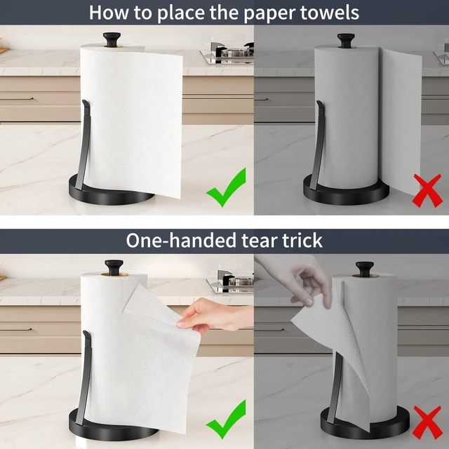 Alt view image 4 of 7 - Countertop Paper Towel Holder, Black Tension Arm Stainless Steel Paper Towel Stand, One-Handed Tear Design for Kitchen, Bathroom, Laundry Room & Workshop