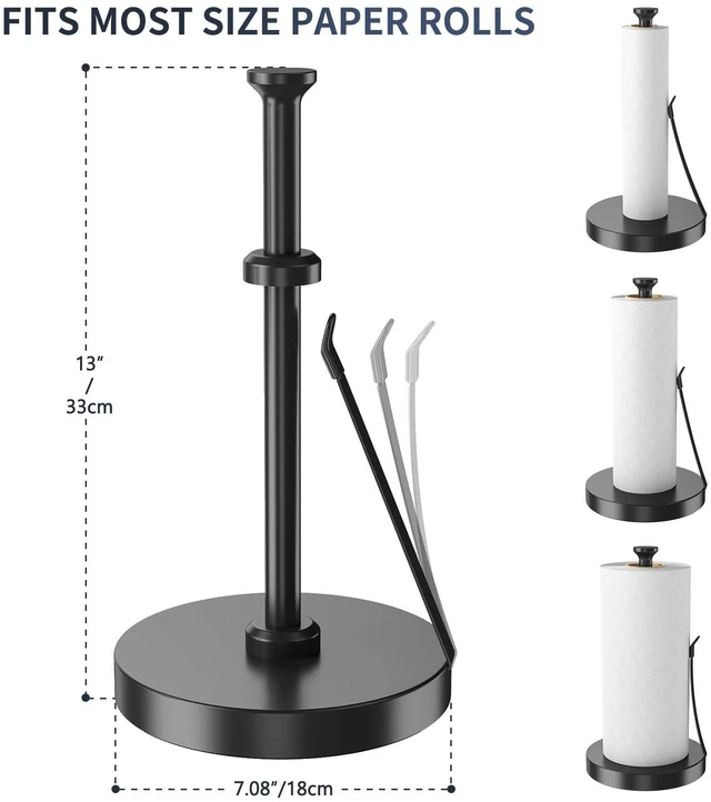 Alt view image 6 of 7 - Countertop Paper Towel Holder, Black Tension Arm Stainless Steel Paper Towel Stand, One-Handed Tear Design for Kitchen, Bathroom, Laundry Room & Workshop