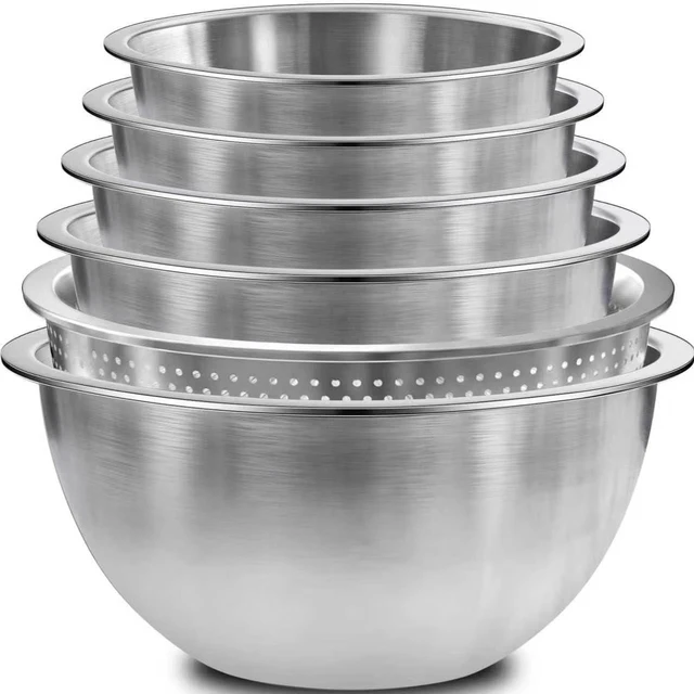 Main image of 6-Piece Stainless Steel Mixing Bowl Set with Colander, 5 Mixing & Prep Bowls with 1 Strainer, Kitchen Bowls for Salad, Cooking, Serving & Food Storage, Home Kitchen Essentials