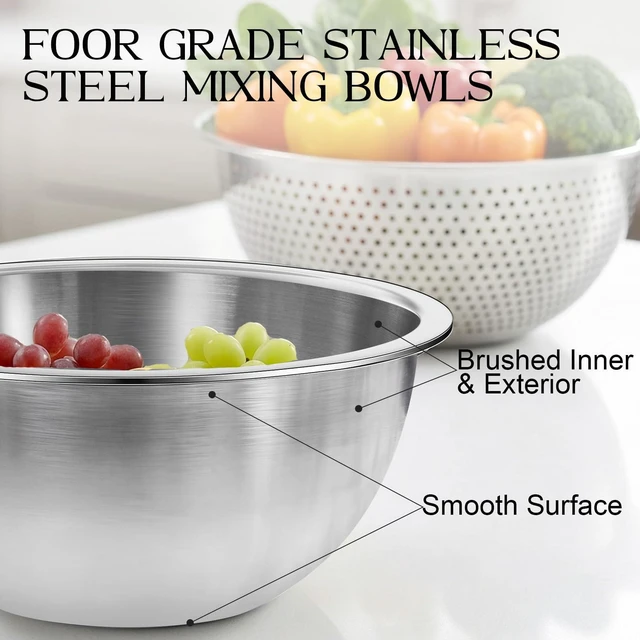 Alt view image 3 of 6 - 6-Piece Stainless Steel Mixing Bowl Set with Colander, 5 Mixing & Prep Bowls with 1 Strainer, Kitchen Bowls for Salad, Cooking, Serving & Food Storage, Home Kitchen Essentials