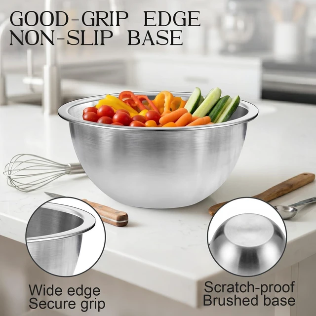 Alt view image 4 of 6 - 6-Piece Stainless Steel Mixing Bowl Set with Colander, 5 Mixing & Prep Bowls with 1 Strainer, Kitchen Bowls for Salad, Cooking, Serving & Food Storage, Home Kitchen Essentials