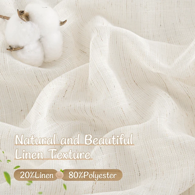 Alt view image 2 of 7 - 2 Pack 34" x 48" Semi-Sheer Linen Curtains, Short Light-Filtering Kitchen Curtains, Neutral Farmhouse Window Drapes with Back Tab & Rod Pocket for Bedroom, Cafe & Small Windows
