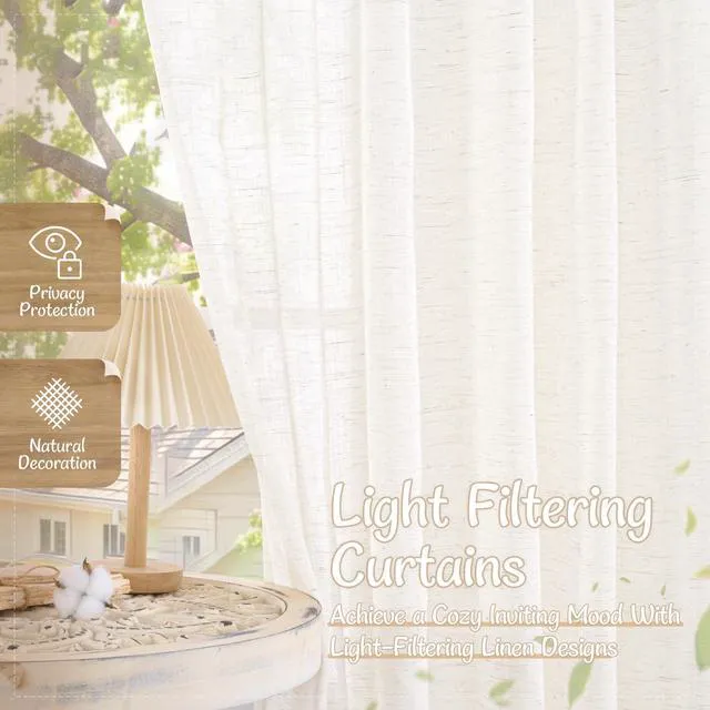Alt view image 4 of 7 - 2 Pack 34" x 48" Semi-Sheer Linen Curtains, Short Light-Filtering Kitchen Curtains, Neutral Farmhouse Window Drapes with Back Tab & Rod Pocket for Bedroom, Cafe & Small Windows
