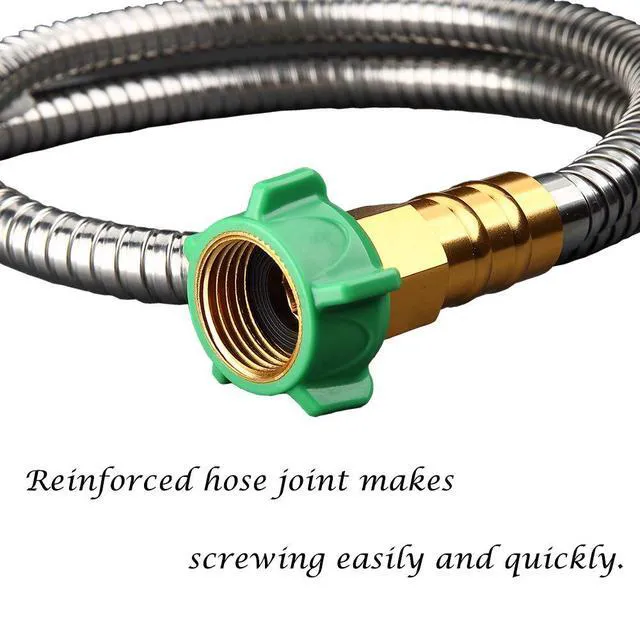 Alt view image 2 of 6 - 3FT 304 Stainless Steel Metal Garden Hose, Female to Male Metal Connector, Flexible Short Water Hose with Leakproof Fittings, Kink Free, Dog Chew Proof Leader Hose for RV, Reel Extension