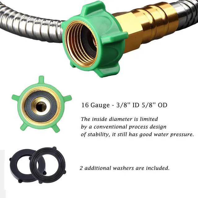 Alt view image 3 of 6 - 3FT 304 Stainless Steel Metal Garden Hose, Female to Male Metal Connector, Flexible Short Water Hose with Leakproof Fittings, Kink Free, Dog Chew Proof Leader Hose for RV, Reel Extension