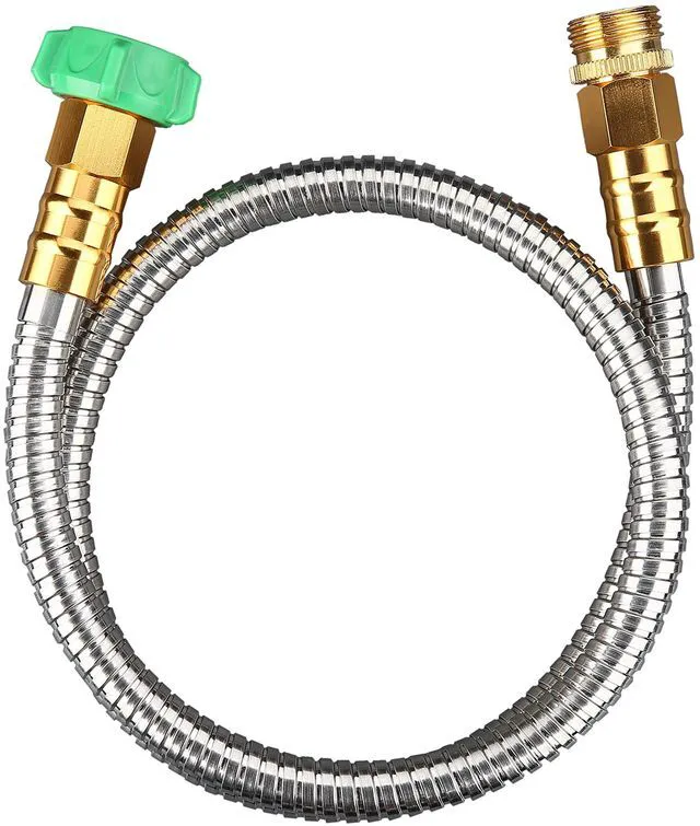 Main image of 3FT 304 Stainless Steel Metal Garden Hose, Female to Male Metal Connector, Flexible Short Water Hose with Leakproof Fittings, Kink Free, Dog Chew Proof Leader Hose for RV, Reel Extension
