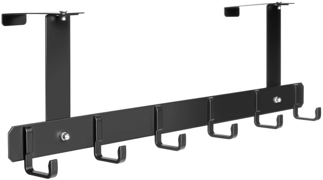 Main image of Adjustable Over-the-Door Hooks, Heavy-Duty Metal Door Hanger with 6 Hooks, No-Drill Coat & Towel Hooks for Bathroom, Bedroom, Closet & Office, Black, 1 Pack