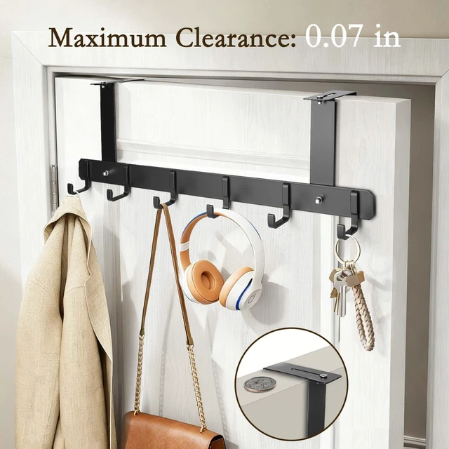 Alt view image 5 of 7 - Adjustable Over-the-Door Hooks, Heavy-Duty Metal Door Hanger with 6 Hooks, No-Drill Coat & Towel Hooks for Bathroom, Bedroom, Closet & Office, Black, 1 Pack
